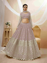 Grey Sequins Embroidered Net Lehenga Choli